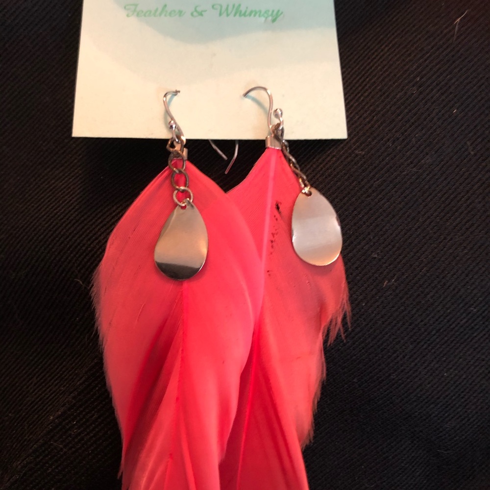 Coral feather earrings